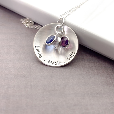 Personalized Hand-Stamped Sterling Silver Birthstone Necklace for Mother's Day