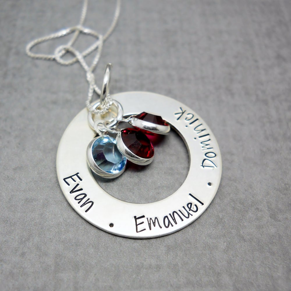 Personalized open circle necklace with kids names, gift for mom