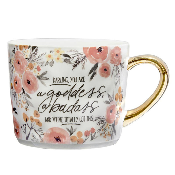 Darling You Are A Goddess A Badass Cozy Gold Handle Mugs 4 Styles | Stoneware Coffee Tea Cup | 15oz