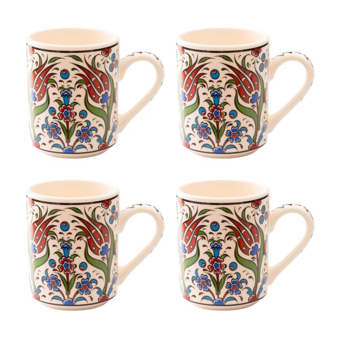 Set of 4 Handmade in Türkiye Ceramic Botanical Mugs - 9 Styles Available