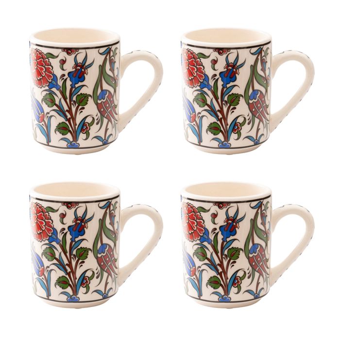 Set of 4 Handmade in Türkiye Ceramic Botanical Mugs - 9 Styles Available