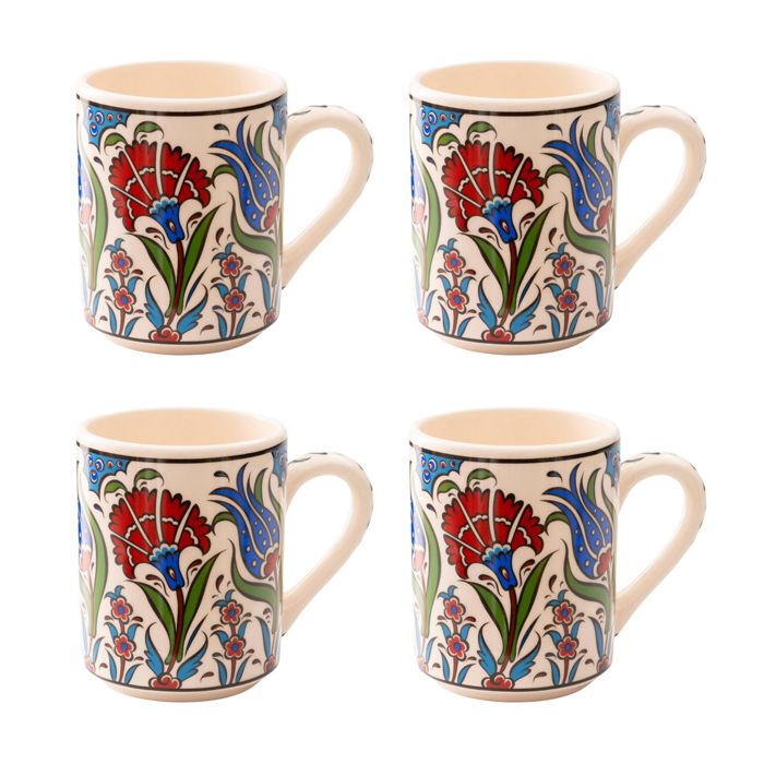 Set of 4 Handmade in Türkiye Ceramic Botanical Mugs - 9 Styles Available