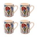 Large Red Clove and Dotted Blue Tulips Set of 4 Handmade in Türkiye Ceramic Botanical Mugs - 9 Styles Available