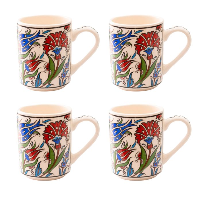 Set of 4 Handmade in Türkiye Ceramic Botanical Mugs - 9 Styles Available