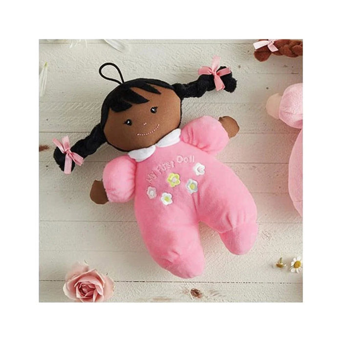 Baby's First Doll in Hot Pink | Soft Plush 8" Brown Skin Doll | Baby Gift 1st Doll 