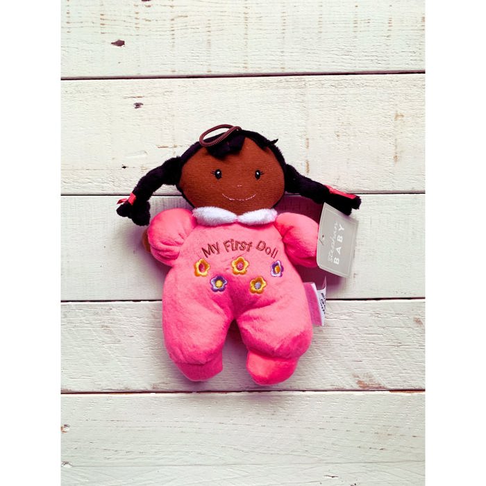 Baby's First Doll in Hot Pink | Soft Plush 8" Brown Skin Doll | Baby Gift 1st Doll 