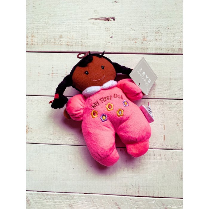 Baby's First Doll in Hot Pink | Soft Plush 8" Brown Skin Doll | Baby Gift 1st Doll 