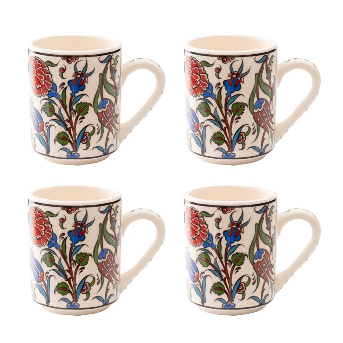 Set of 4 Handmade in Türkiye Ceramic Botanical Mugs - 9 Styles Available