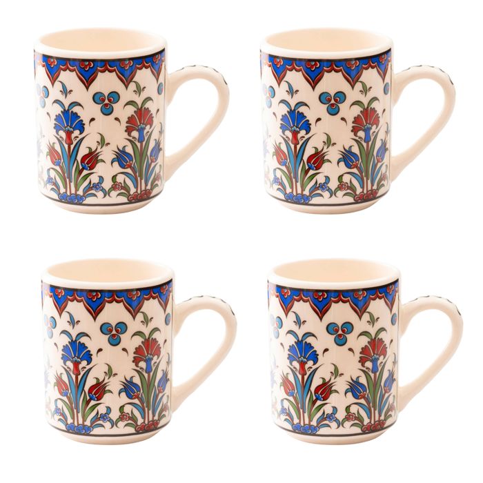 Set of 4 Handmade in Türkiye Ceramic Botanical Mugs - 9 Styles Available