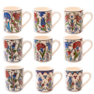 Set of 4 Handmade in Türkiye Ceramic Botanical Mugs - 9 Styles Available