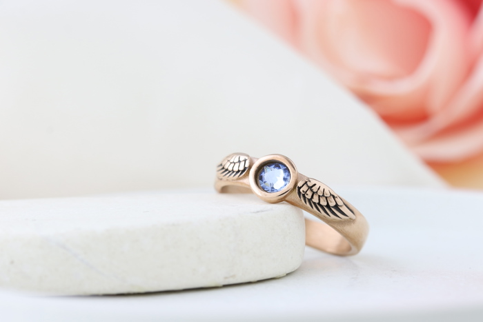 Birthstone Memorial Ring | Angel Wing Memorial Ring | Stacking Wing Ring | Stackable Birsthone Ring | Angel Baby Ring