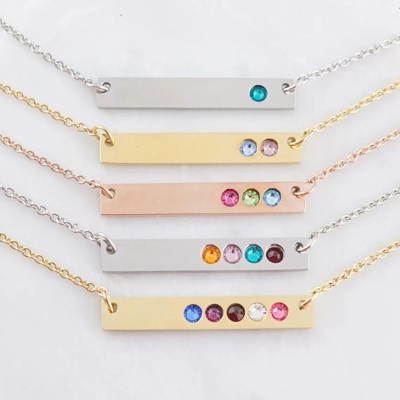 Custom Birthstone Bar Necklace | Mothers Day Jewelry | Gift For Mom | Birthstone Jewelry | Birthstone Necklace | Multi-Stone Necklace