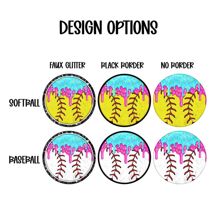 Custom Baseball Softball Ice Cream Drip Keychain Or Charm | 2.5 Inch