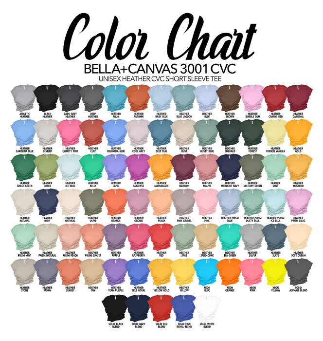 80+ Colors - T-Shirt (Crewneck) | 100% Cotton Solid Colors Jersey Tee (Unisex) | Bella Canvas