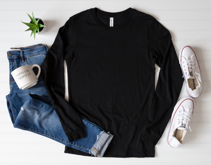 50+ Colors - Ultra Soft T-Shirt Fabric Long Sleeve (Crewneck) | 100% Cotton Solid Colors Jersey (Unisex) Bella Canvas