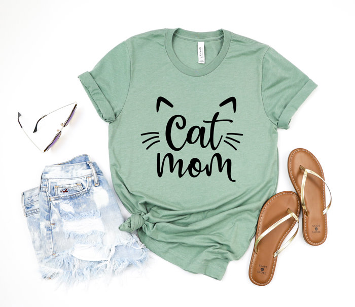 Cat Ears Mom Saying Soft Cozy Longer Length Unisex Graphic Tee T-shirt