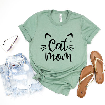 Cat Ears Mom Saying Soft Cozy Longer Length Unisex Graphic Tee T-shirt