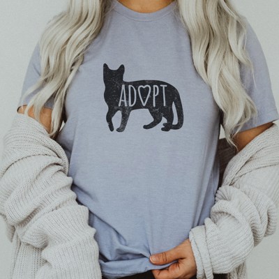 Adopt cat sihlouette Soft Cozy Longer Length Unisex Graphic Tee T-shirt