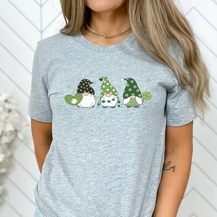 Three Bearded Gnomes Happy St. Patrick's Lucky Clover Shamrock Soft Cozy Longer Length Unisex Graphic Tee T-shirt