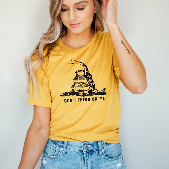 Don't Tread on Me Vintage Nostalgia Timber Rattlesnake Gadsen Fla Soft Cozy Longer Length Unisex Graphic Tee T-shirt