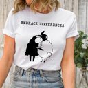  Embrace Difference White and Black Sheep Hugging  Ultra Soft Graphic Tee Unisex Soft Tee T-shirt for Women Soft Cozy Longer Length Unisex Graphic Tee T-shirt