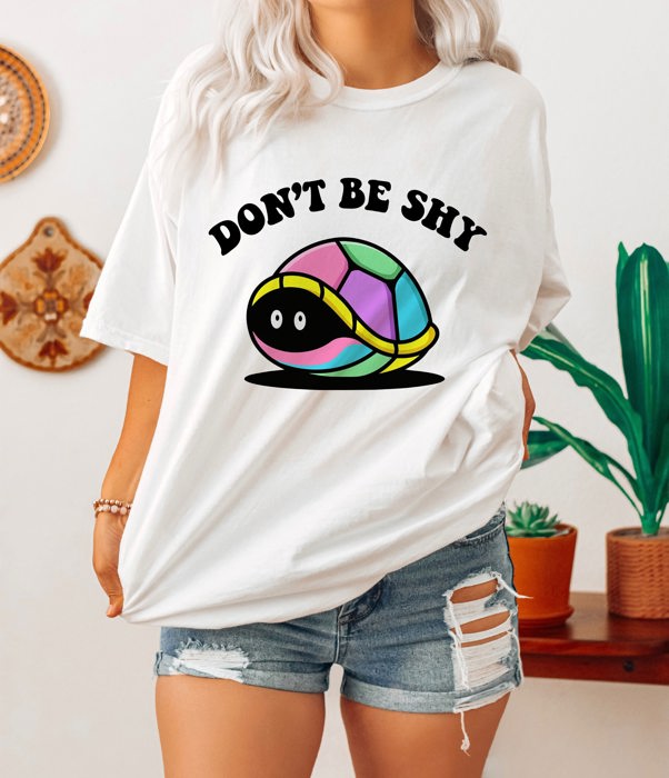 Don't Be Shy Cute Turtle Shell 80's Retro Bright Animal Soft Cozy Longer Length Unisex Graphic Tee T-shirt