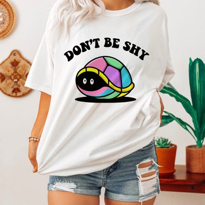 Don't Be Shy Cute Turtle Shell 80's Retro Bright Animal Soft Cozy Longer Length Unisex Graphic Tee T-shirt