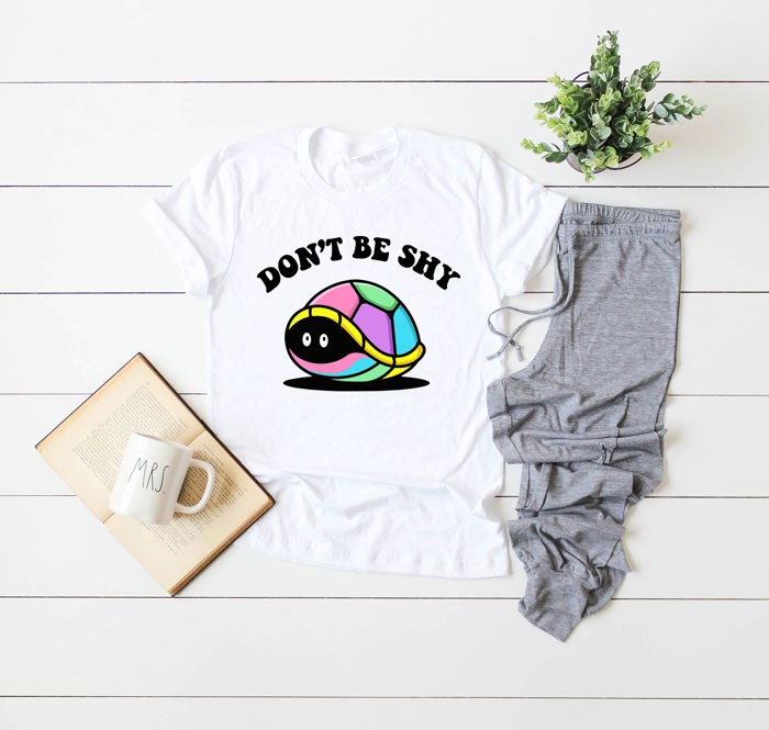 Don't Be Shy Cute Turtle Shell 80's Retro Bright Animal Soft Cozy Longer Length Unisex Graphic Tee T-shirt