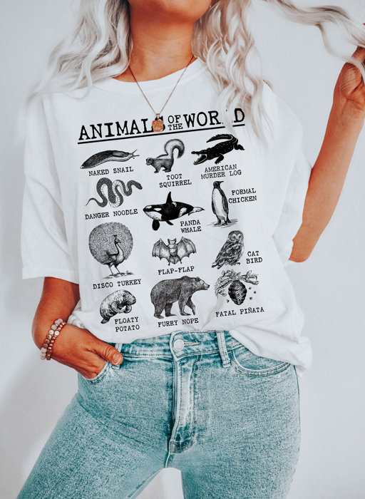 Funny Sarcastic Animals Of The World | DesIndie | UNISEX Relaxed Jersey T-Shirt for Women Soft Cozy Longer Length Unisex Graphic Tee T-shirt