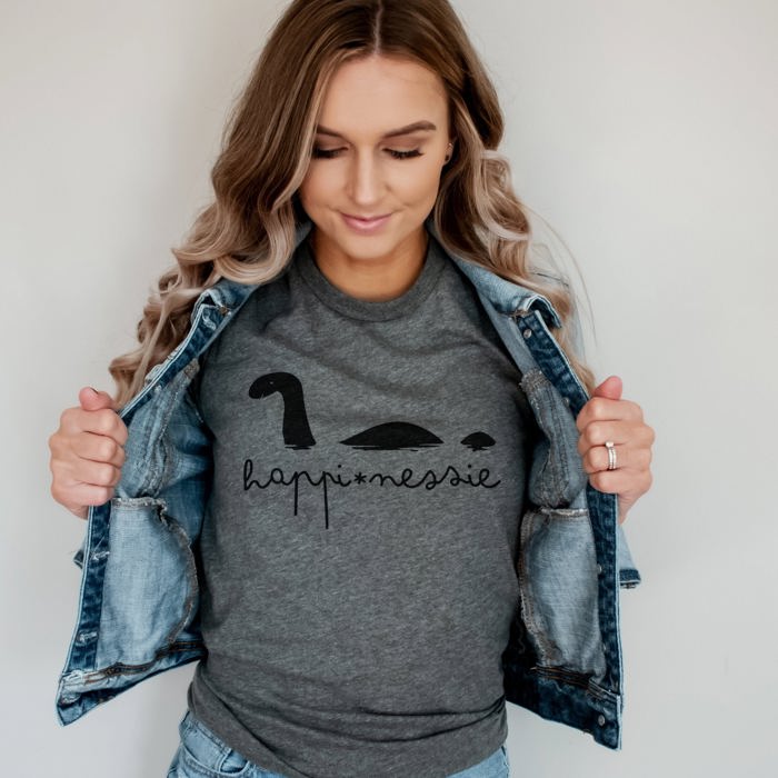 Happinessie Happy Loch Ness Monster Nessie | Soft Unisex T-shirt for Women Soft Cozy Longer Length Unisex Graphic Tee T-shirt