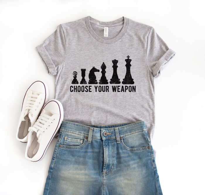 Choose your weapon chess board pieces Soft Cozy Longer Length Unisex Graphic Tee T-shirt