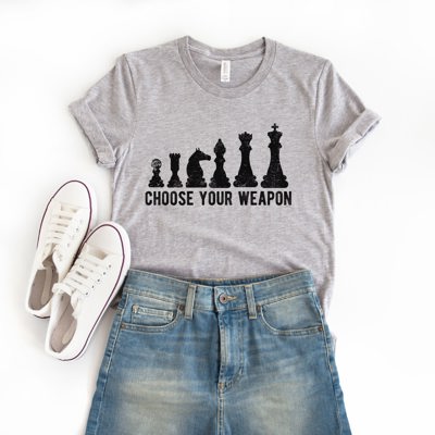 Choose your weapon chess board pieces Soft Cozy Longer Length Unisex Graphic Tee T-shirt