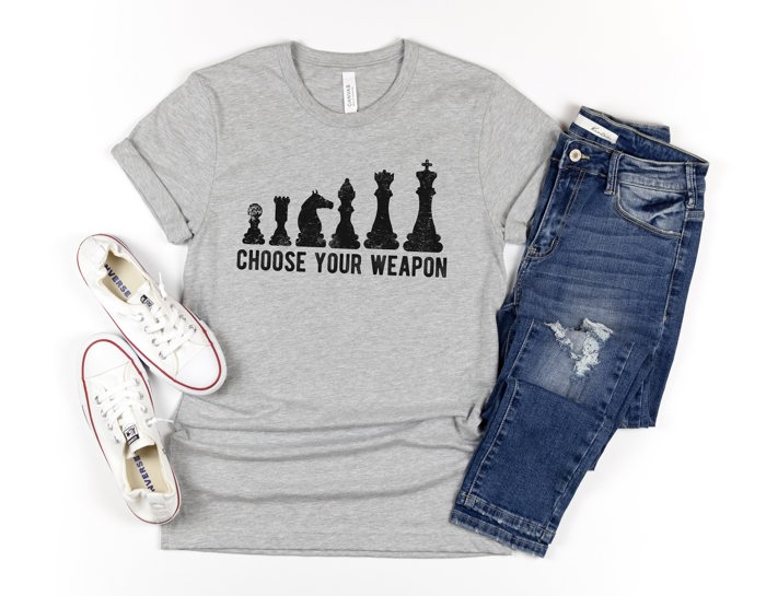 Choose your weapon chess board pieces Soft Cozy Longer Length Unisex Graphic Tee T-shirt