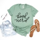  Book Nerd cursive handwriting Soft Cozy Longer Length Unisex Graphic Tee T-shirt