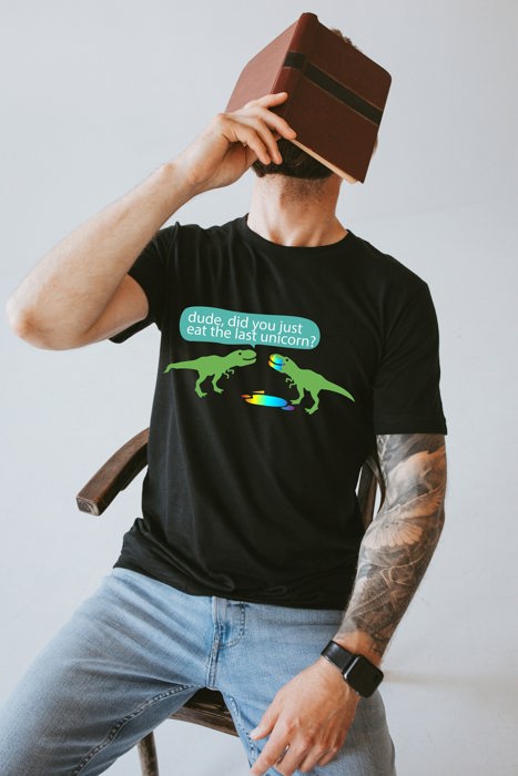 Dude, did you eat the last unicorn T-Rex Rainbow Soft Cozy Longer Length Unisex Graphic Tee T-shirt