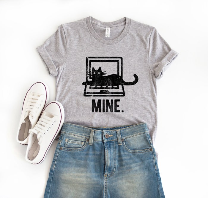 Mine Keyboard Cat Soft Cozy Longer Length Unisex Graphic Tee T-shirt