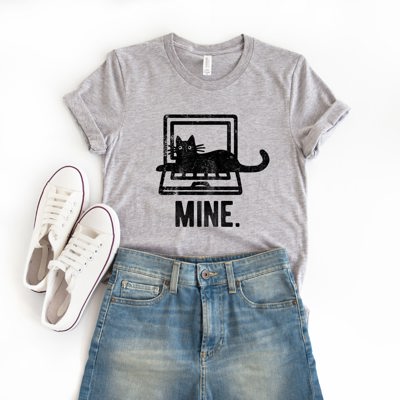 Mine Keyboard Cat Soft Cozy Longer Length Unisex Graphic Tee T-shirt