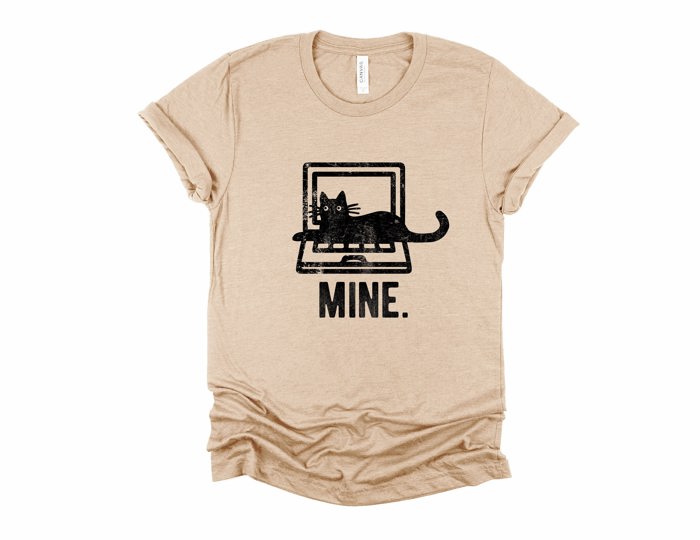 Mine Keyboard Cat Soft Cozy Longer Length Unisex Graphic Tee T-shirt