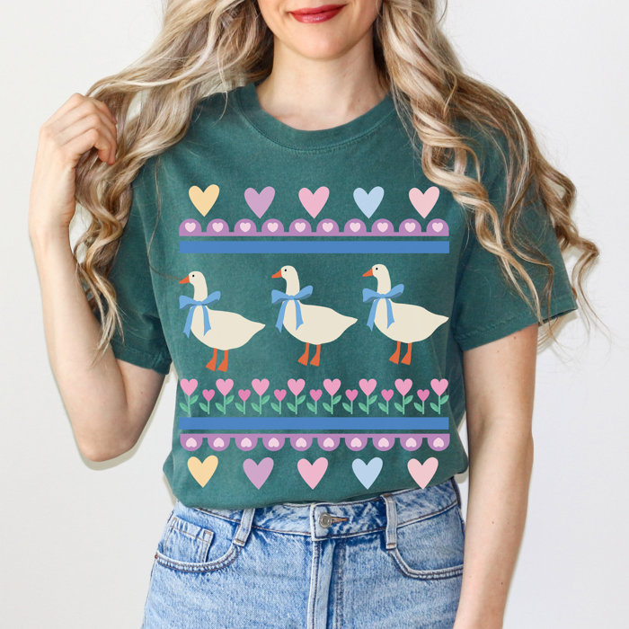 Adorable 1980's Blue Ribbon Goose Ugly Sweater Design Style Art Unisex Heavyweight Comfort Tee