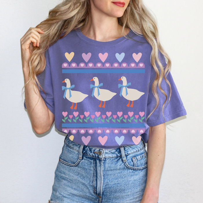 Adorable 1980's Blue Ribbon Goose Ugly Sweater Design Style Art Unisex Heavyweight Comfort Tee