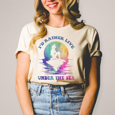 I'd Rather Live Under the Sea Cute Mermaid with a Little Nostalgia Tee Soft Graphic Tee Unisex Soft Tee T-shirt for Women or Men