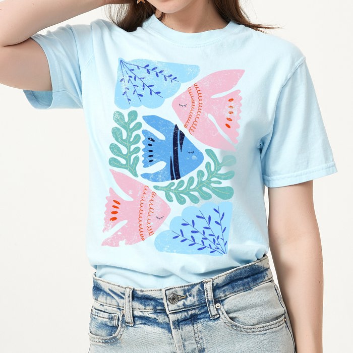 Perfect Beach Fish! Vintage Modern Ocean Botanical Tropical Fish Coral Unisex Heavyweight Comfort Tee