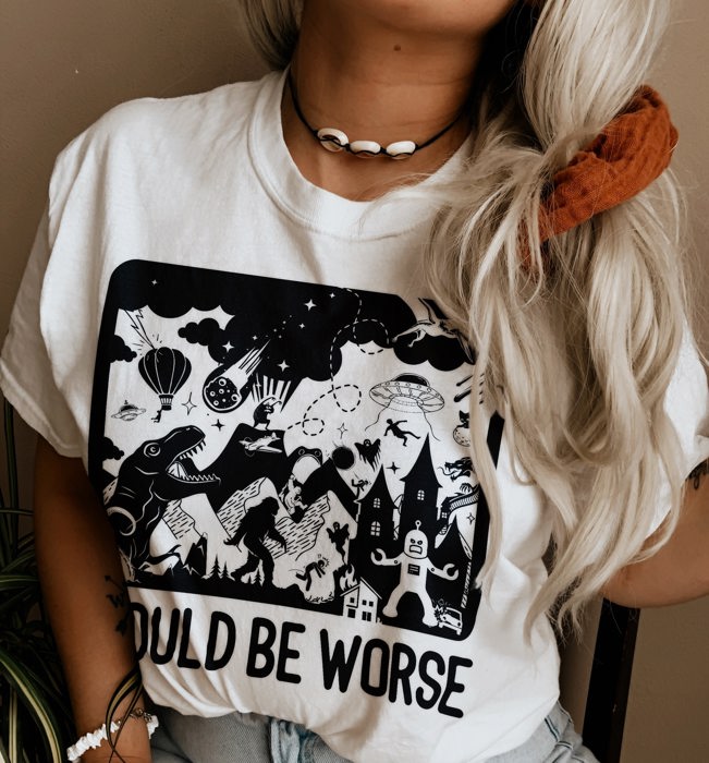 Could Be Worse Funny Meltdown Soft Cozy Longer Length Unisex Graphic Tee T-shirt