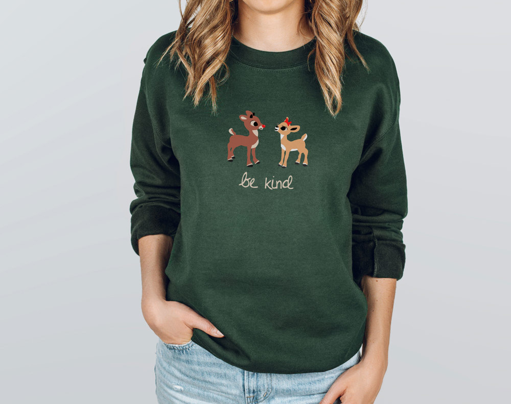 Adorable Be Kind Reindeer Rudolph Christmas Sweatshirt