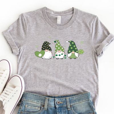 St Patricks Day Gnomes with Clover Patterns T-shirt, Sweatshirt, Longsleeve, or Hoodie