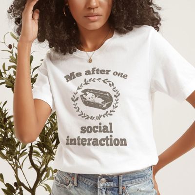 Me after one social interaction Bunny in Coffin Design - T-Shirt (Crewneck)  100 Cotton Solid Colors Jersey Tee (Unisex)  Bella Canvas, T-Shirt (Crewneck)  