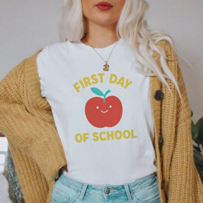First Day Of School Cute Apple Tee - Super Cozy Comfy Teacher Tee Bella Canvas Longer Length Fit