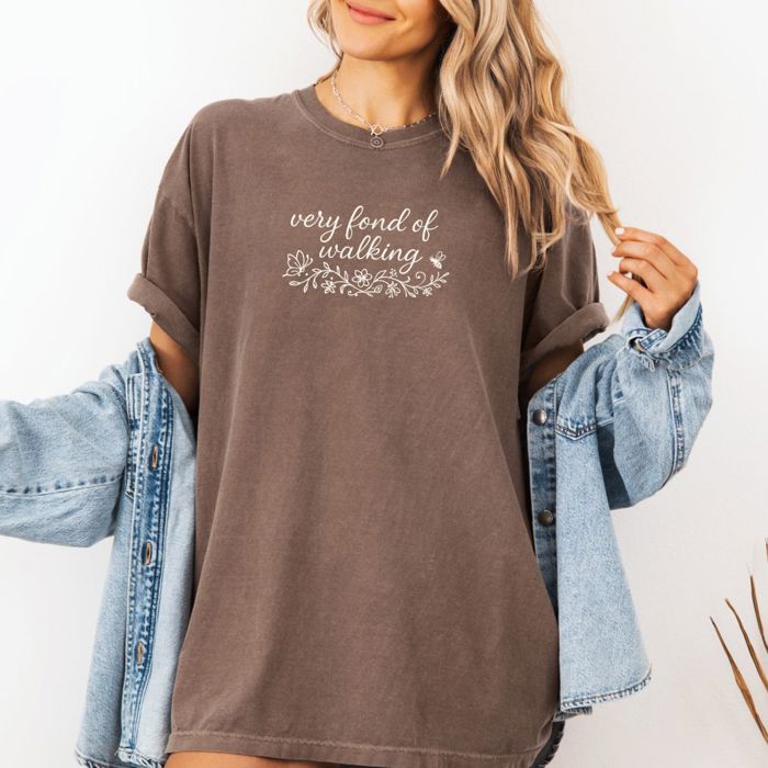 Very Fond Of Walking Pride And Prejudice Jane Austen Inspired - T-Shirt (Crewneck)  100 Cotton Heavyweight Tee (Unisex)  Comfort Colors