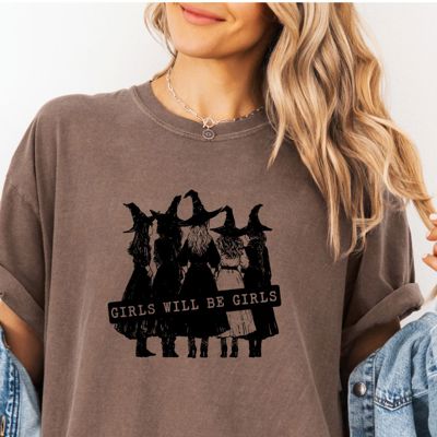 Girls Will Be Girls Halloween Style Witches Coven - Ultra Soft Cotton Heavyweight Halloween Tee (Unisex)  Comfort Colors