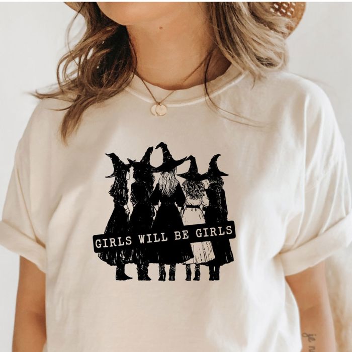 Girls Will Be Girls Halloween Style Witches Coven - Ultra Soft Cotton Heavyweight Halloween Tee (Unisex)  Comfort Colors